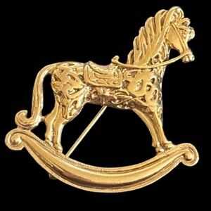 1928 Brand Rocking Horse Brooch Pin Gold Tone Metal